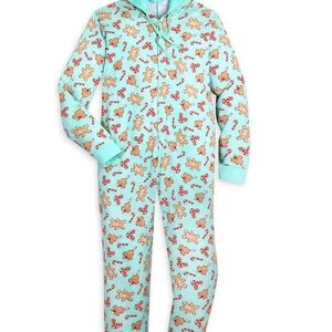 Disney Parks Mint Gingerbread & Candy Cane Hooded One-Piece Pajama Size 7/8